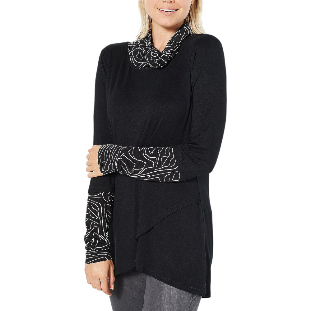 Truth + Style Jersey with Contrast Knit Trim Tunic Black - Regular